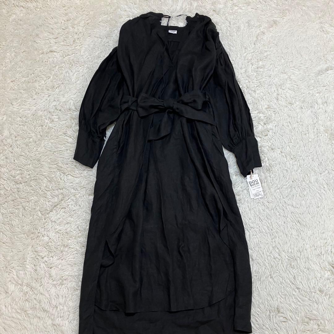 新品 ドゥボキ エリック ベルジェール スキッパーワンピース ベルト 黒 麻