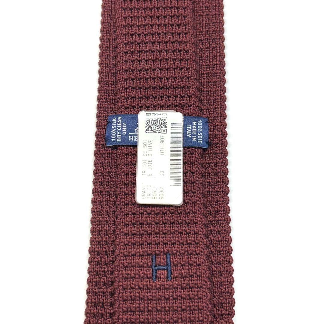 【新品タグ付き✨】エルメス ネクタイ ニットタイ レッド ロゴ刺繍 無地 シルク