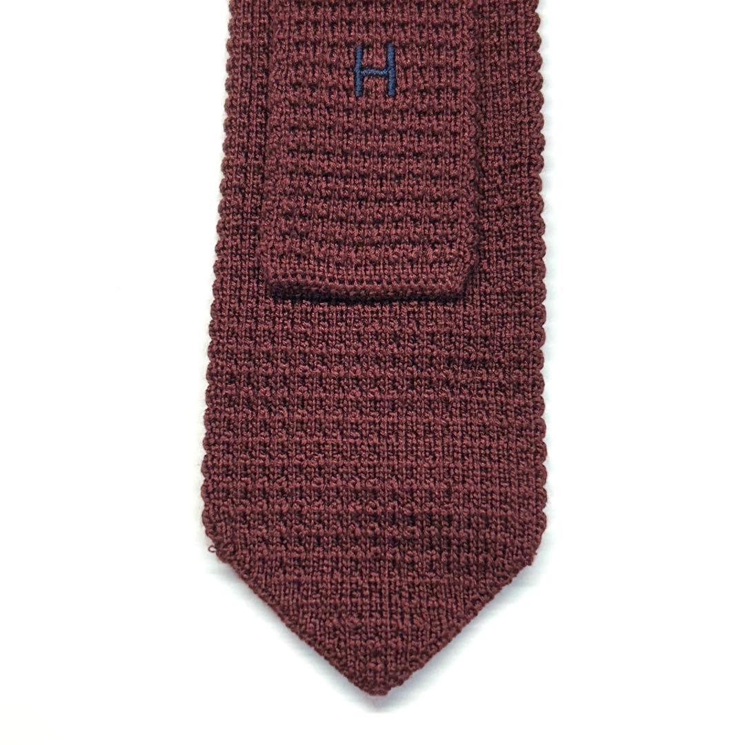 【新品タグ付き✨】エルメス ネクタイ ニットタイ レッド ロゴ刺繍 無地 シルク