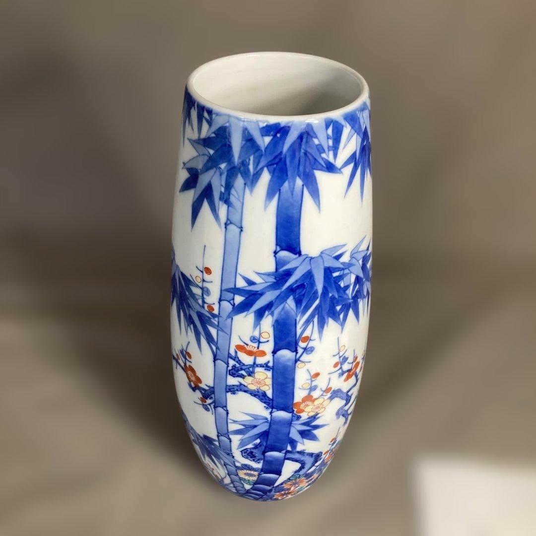 【市川光春】色鍋島の伝統　鍋島藩窯　名窯　御庭焼　市川光春作　錦竹梅菊文　花瓶