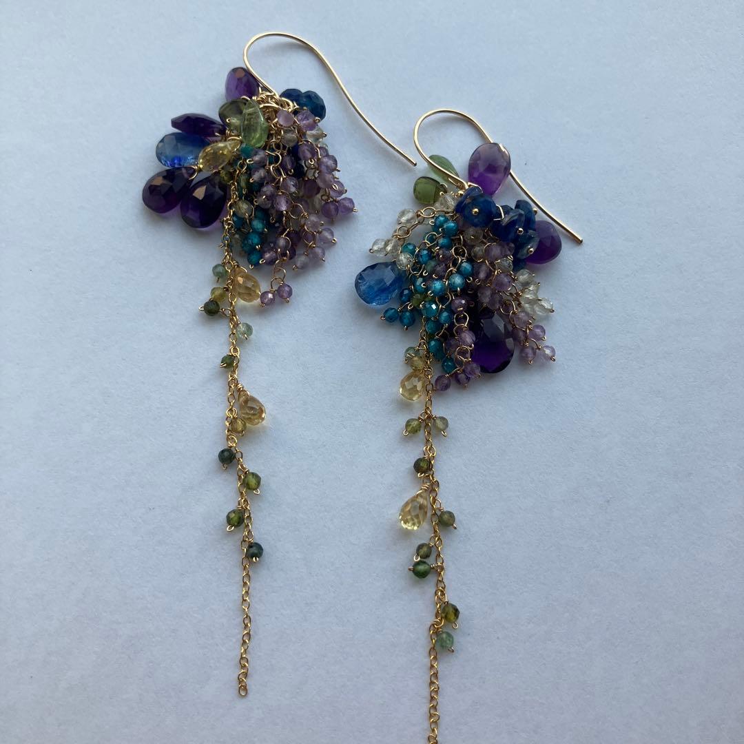 ハンドメイド 天然石 ロングドロップピアス
