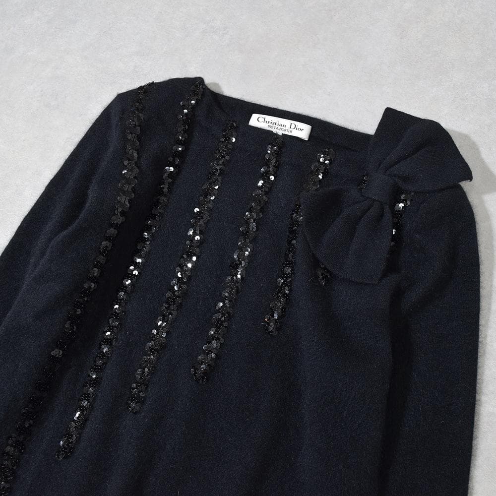 80s Christian Dior ディオール スパンコール リボン ニット