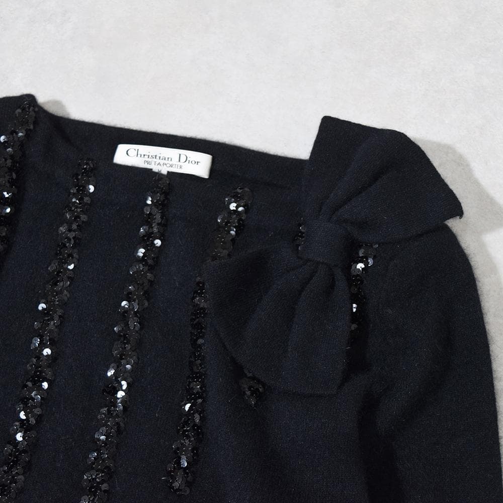 80s Christian Dior ディオール スパンコール リボン ニット