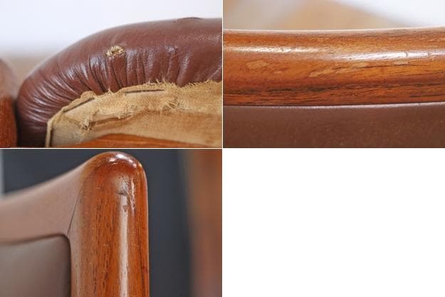 ヴィンテージ 山口木材工芸 チーク材 ダイニングチェア 椅子 低座 合皮 茶 1