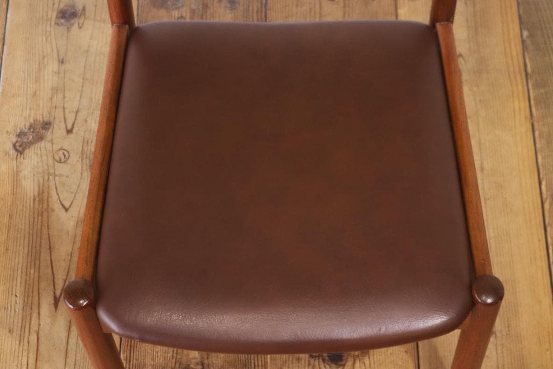 ヴィンテージ 山口木材工芸 チーク材 ダイニングチェア 椅子 低座 合皮 茶 1