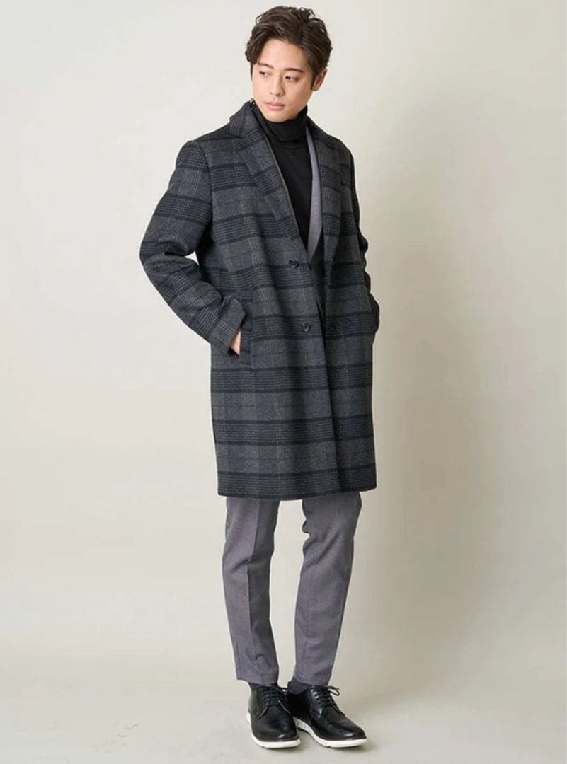 a.v.v（アー・ヴェ・ヴェ） ウールライトビーバーチェック柄チェスターコート