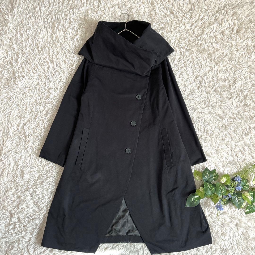 美品⁂センソユニコ⁂メフウ⁂ロングコート　薄手　アシメ　変形襟　ブラック　M
