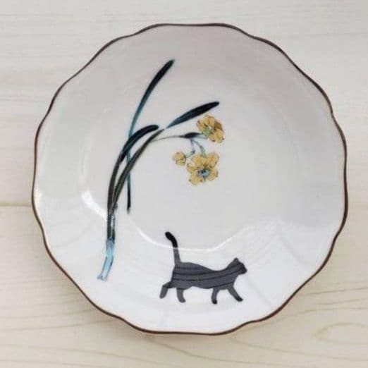 新品　九谷焼　13cm皿　猫　E