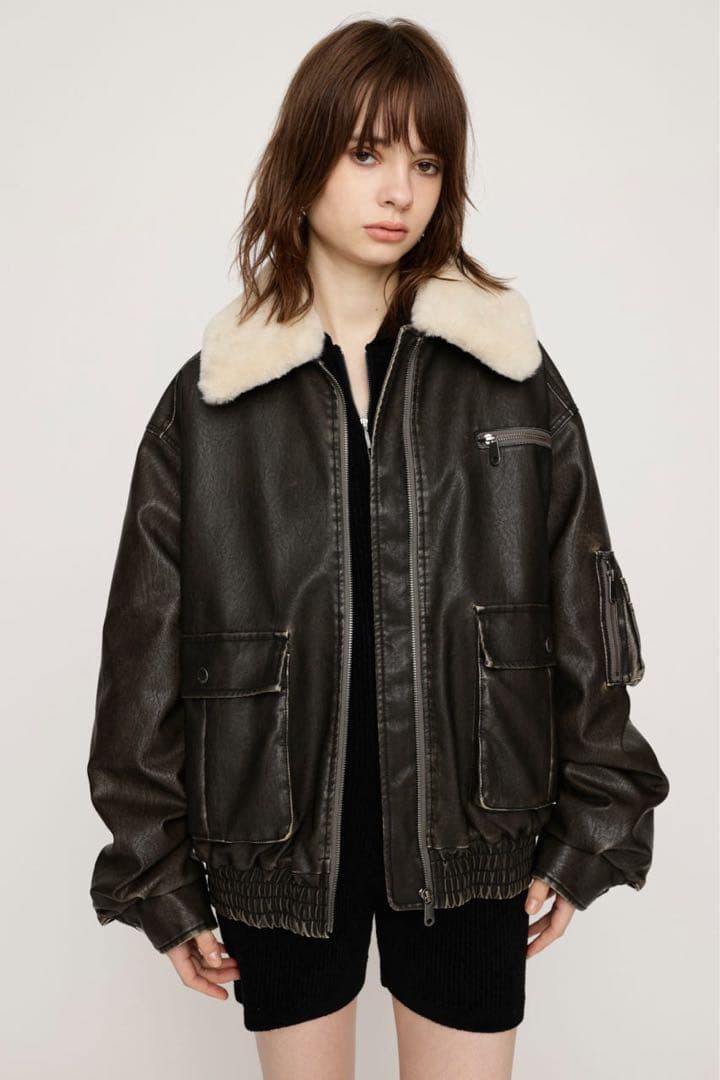 SLY VINTAGE F／LEATHER S／ブルゾン BLK 黒 アウター