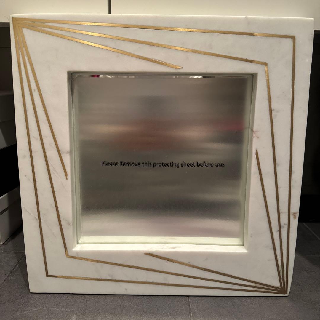 本物の大理石 壁掛け鏡 ゴールドライン入り