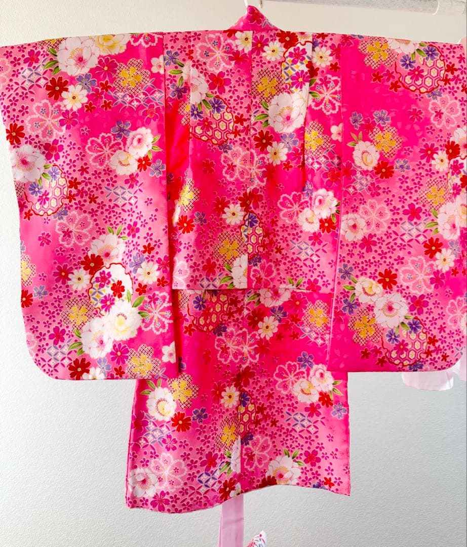 七五三 着物セット フルセット 白 ピンク 花柄 女の子 3歳 7点セット