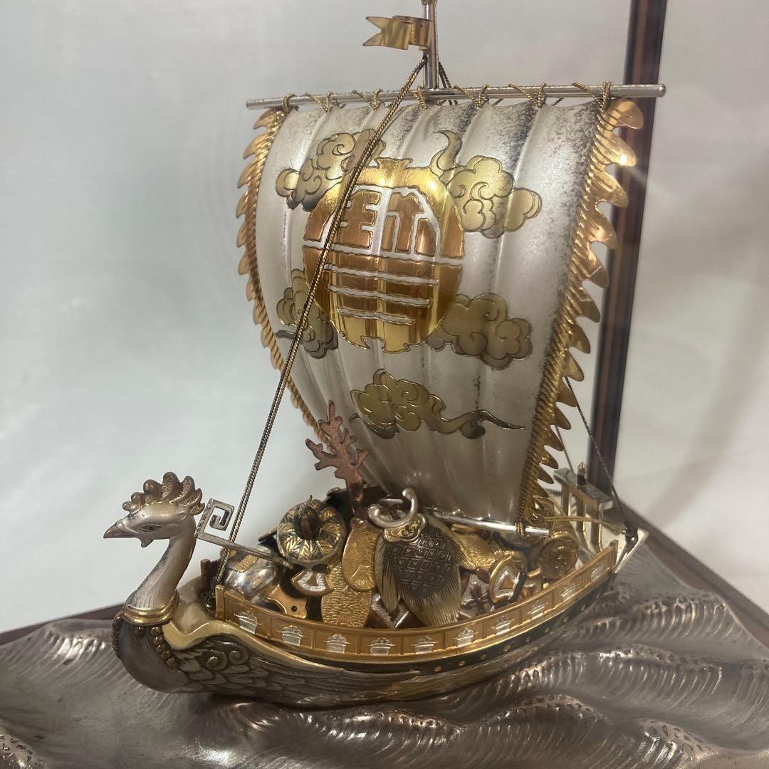 スターリング960製宝船の彫刻 ガラスケース付き関工芸141g 断捨離　大掃除