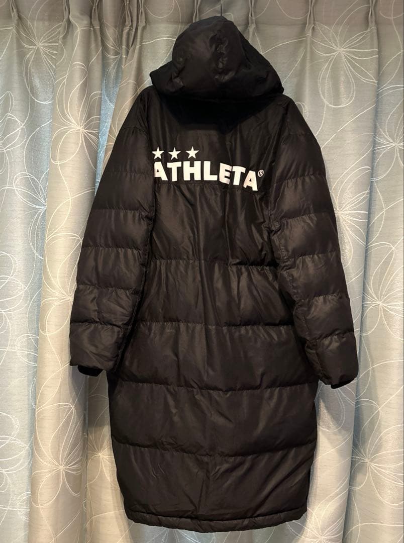 ATHLETA ロングベンチコート 黒 フード付き サイズO