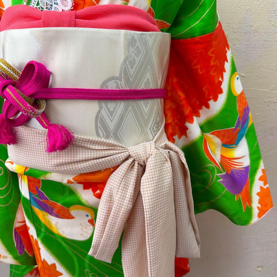 No.k008七五三 7歳 着物 フルセット レトロ柄 ※シミあり