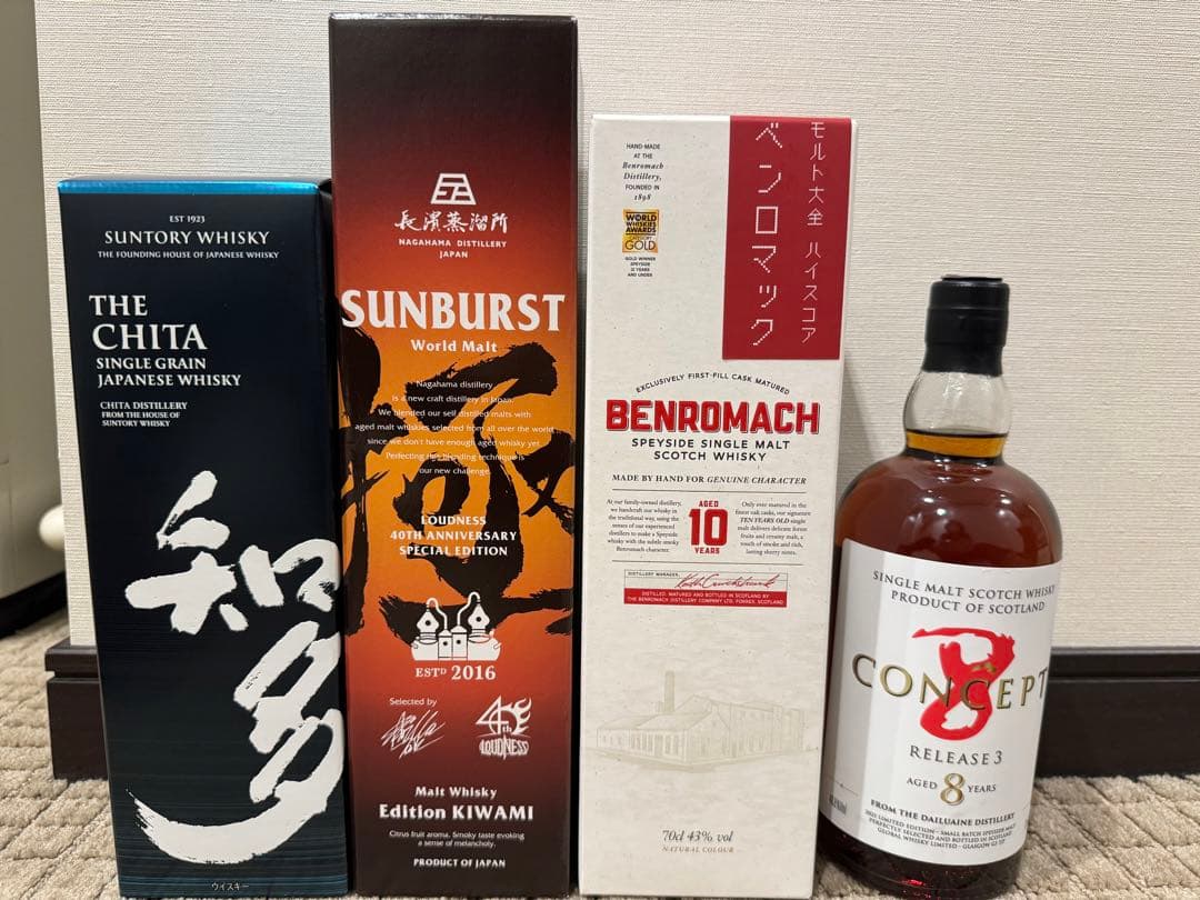 ウイスキー　4本セット　知多アマハガン　ベンロマック　コンセプトエイト