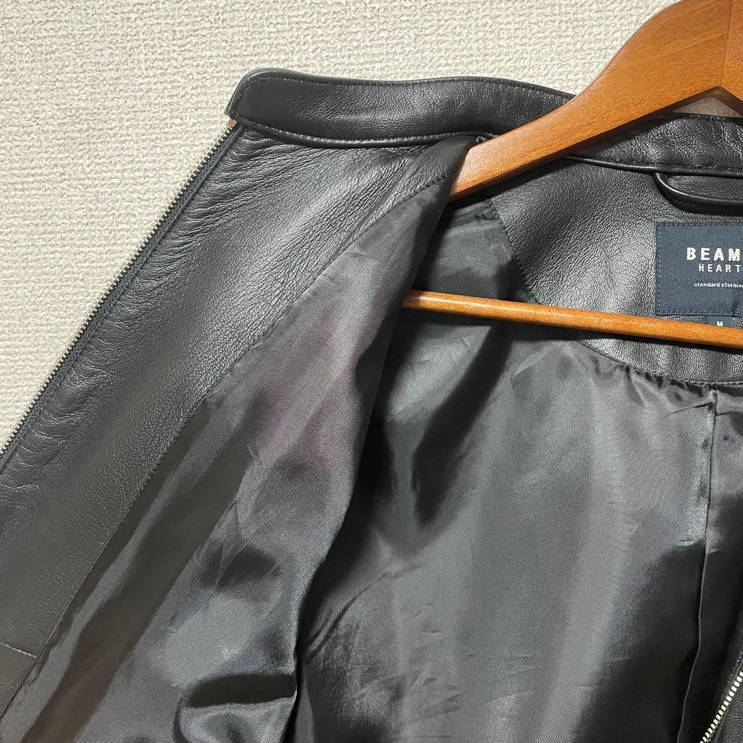 BEAMS ビームス　革ジャン　美品　メンズ　本革　黒　ブラック　羊革