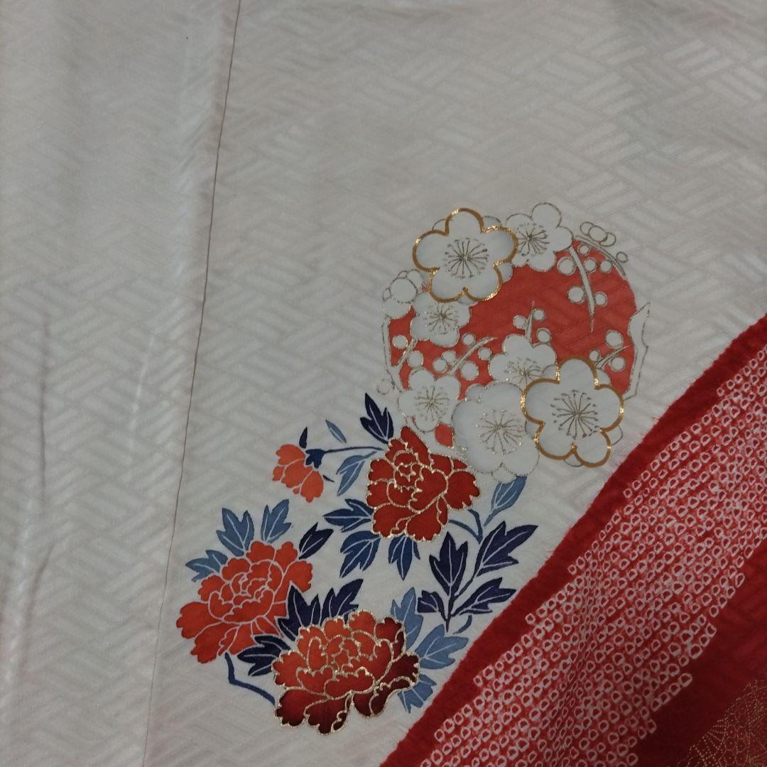 成人式。振袖セット。着物セット。赤と白。帯、長襦袢、髪飾り、草履、他セット。絹。