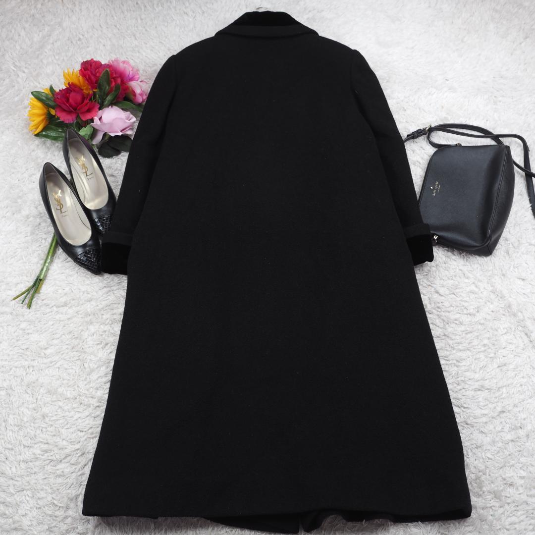 G9890*ユキトリイ☆極上アンゴラ☆ロング☆コート☆キュプラ☆黒ブラック☆9