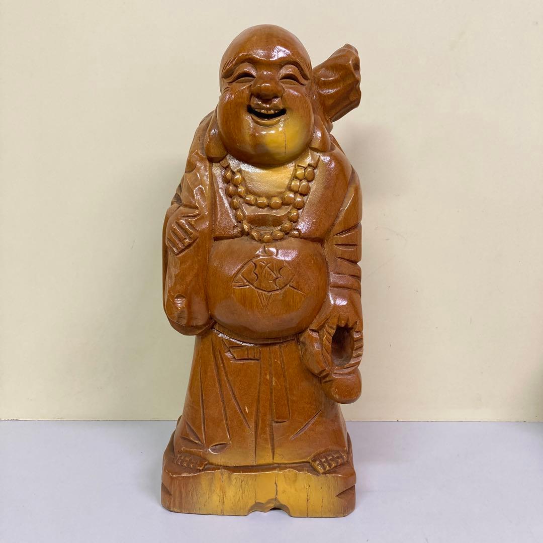 E-4 布袋様 七福神 仏像 木彫り 木製 置物 縁起物 #開運 金運 招福
