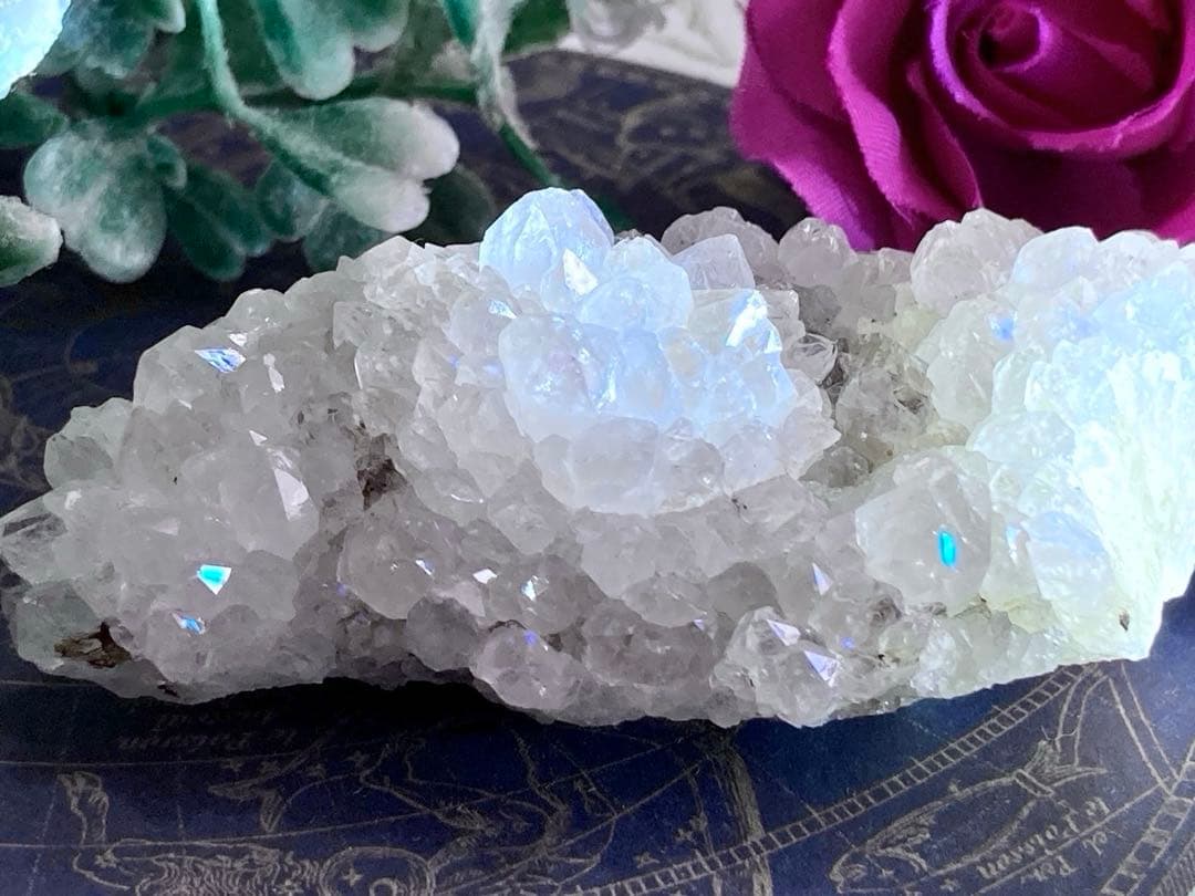 インド産　アナンダライト　水晶　クリスタル　レインボークォーツ　原石　クラスター