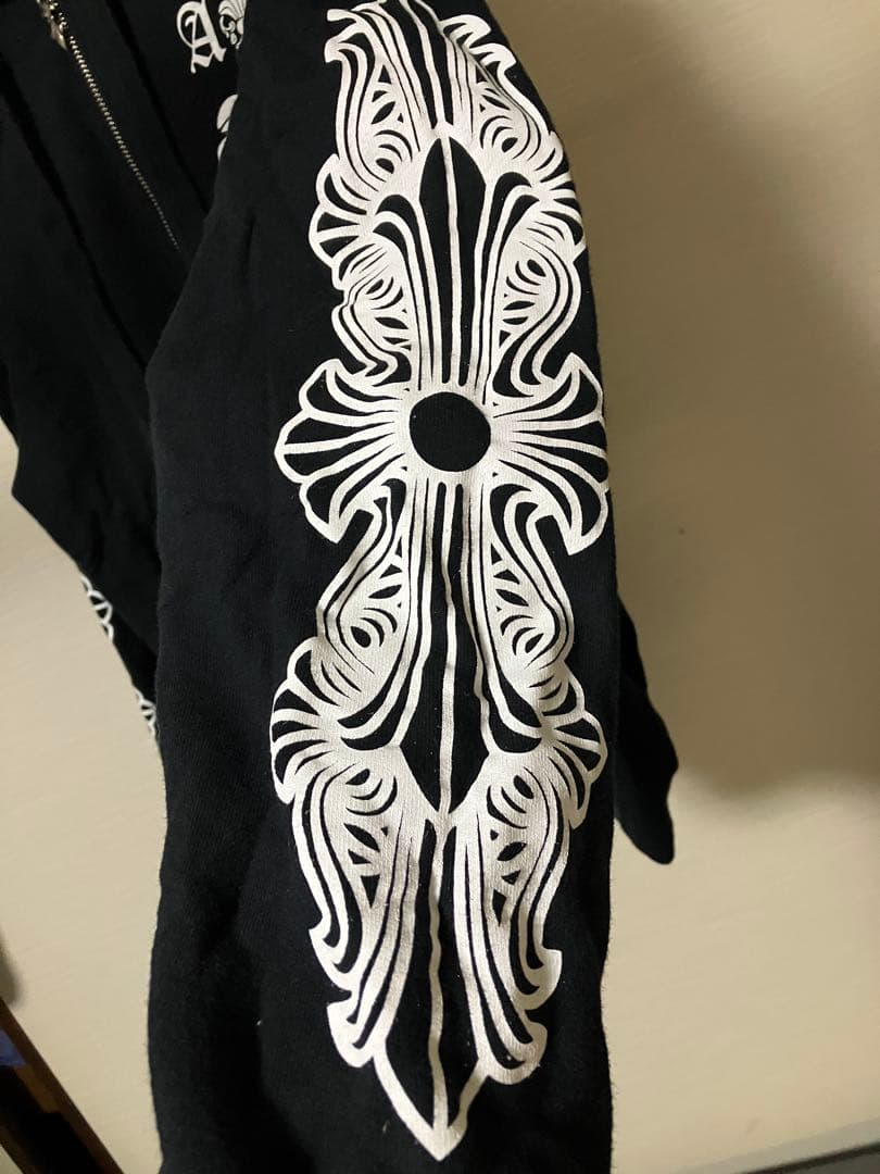 A&Gブラック パーカー　スカル　フローラル チェスト＆バック&アームプリント