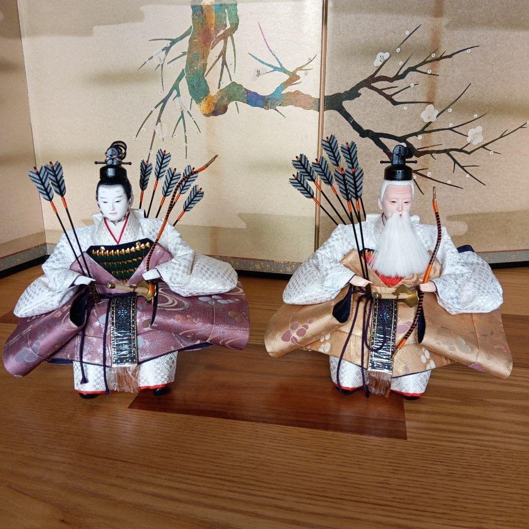 京雛人形☆右大臣・左大臣☆　隨身　豪華京錦織　刀、弓付属