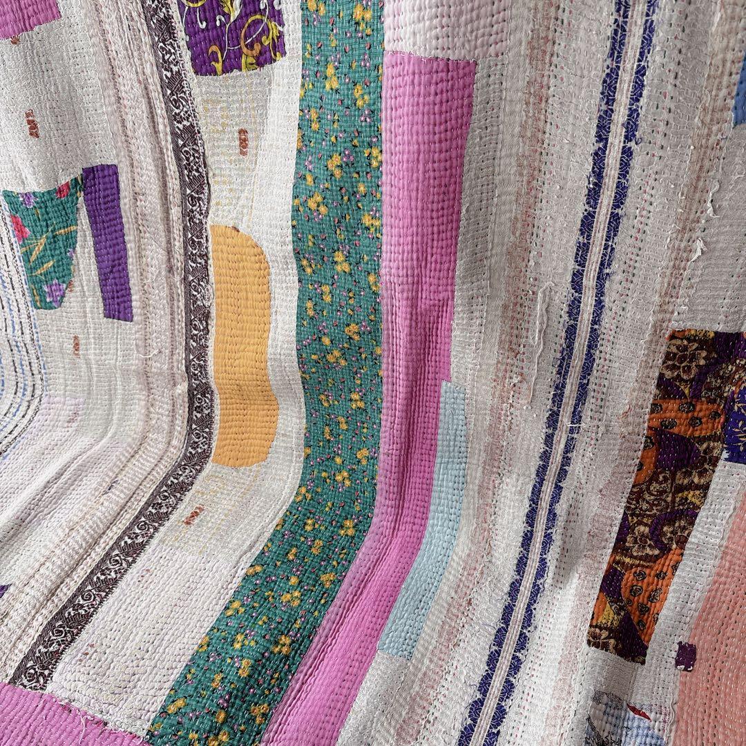 未使用＊ヴィンテージラリーキルト　パッチワークピンク　マルチカバーカンタ