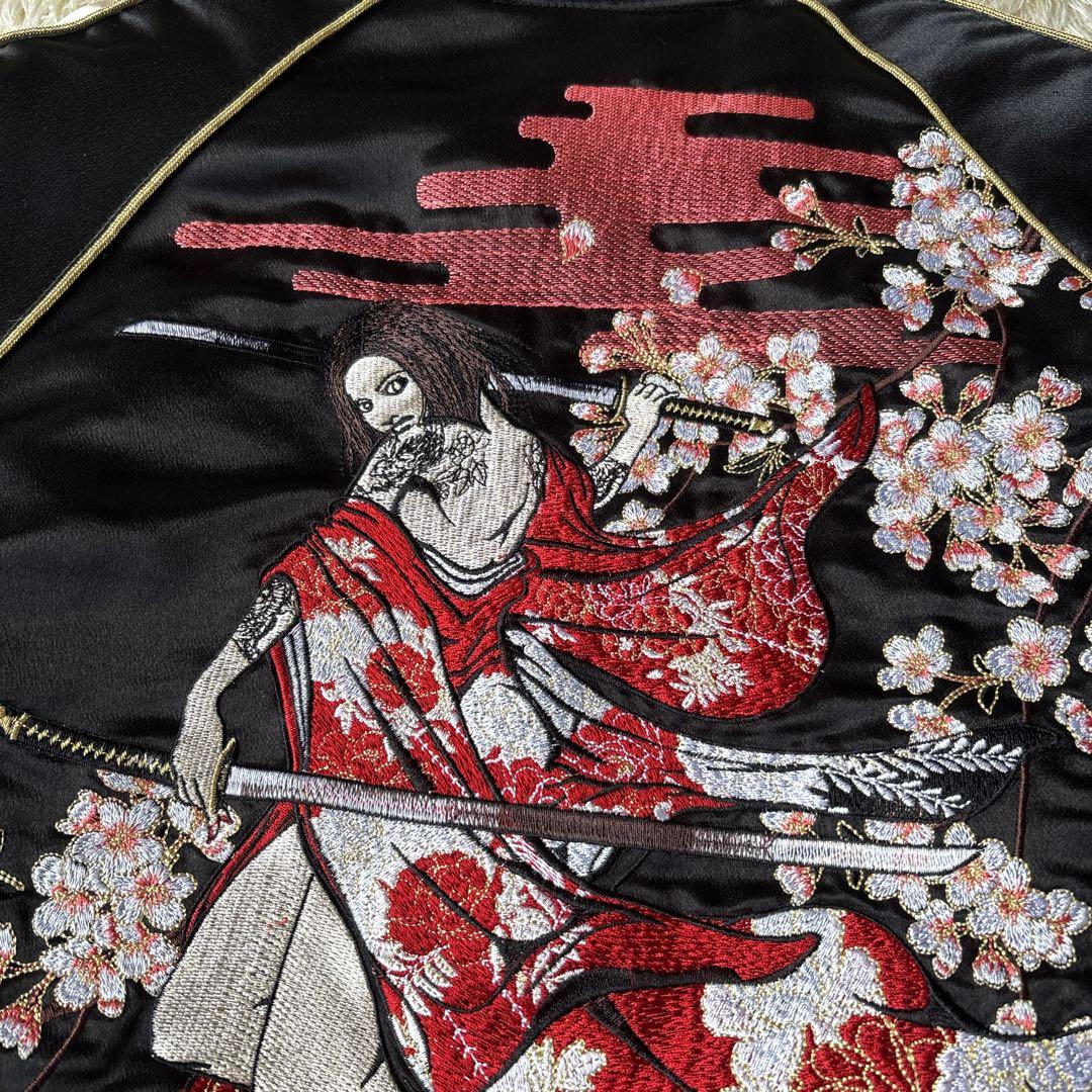【超人気◎】抜刀娘　スカジャン　リバーシブル　桜　和柄　刺繍　美品　完売モデル