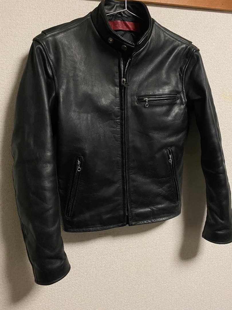 黒　牛革　レザーシングルライダースジャケット(韓国製)