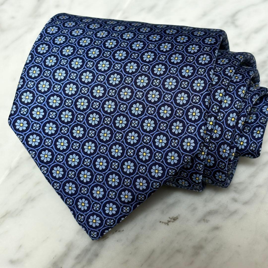 dunhill ネクタイ ネイビー ブルー 花柄 パターン柄