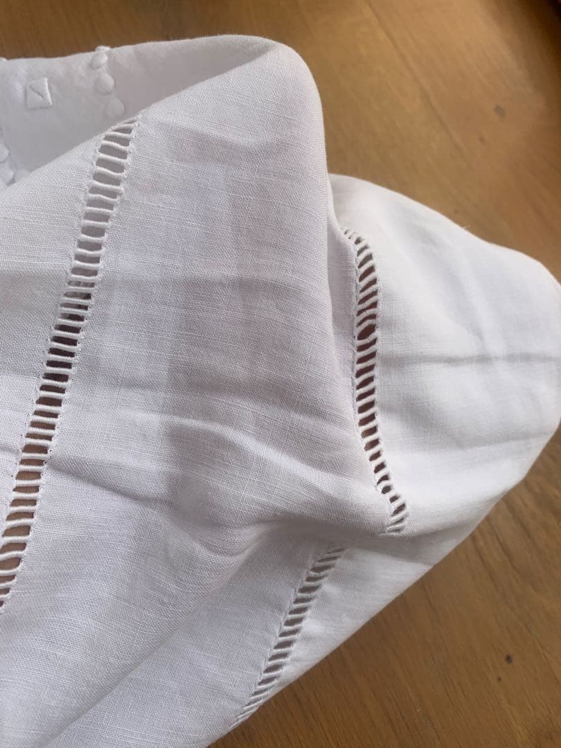 フランスアンティーク 薄手コットン 超大判一枚布 3.1x2.2m 手刺繍レース