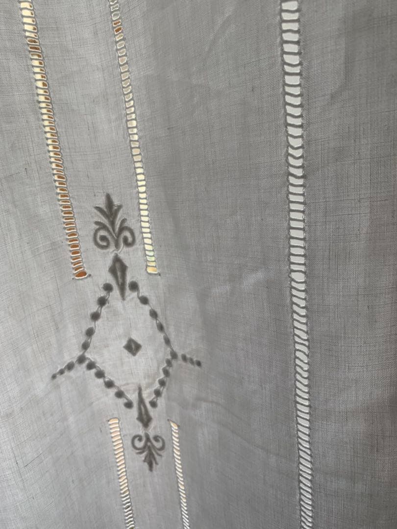 フランスアンティーク 薄手コットン 超大判一枚布 3.1x2.2m 手刺繍レース