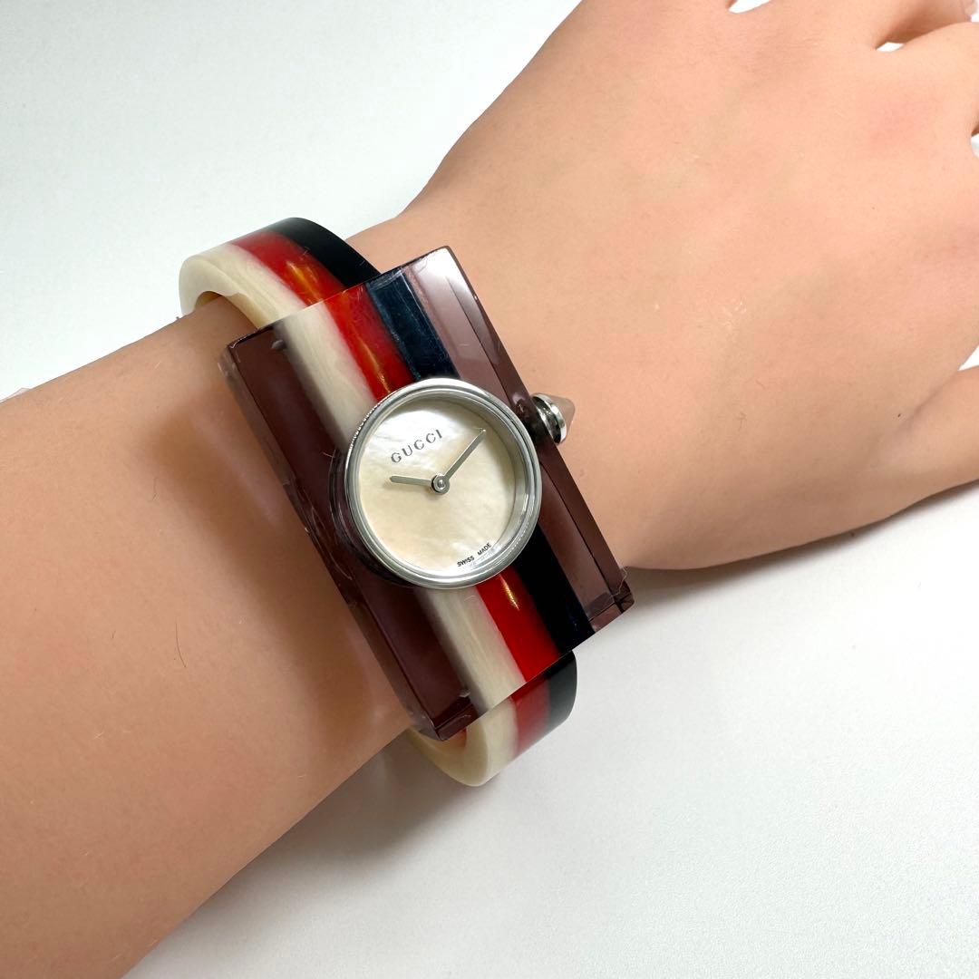 稼働 GUCCI 腕時計 ヴィンテージ ウェブ トリコロール シェル文字盤