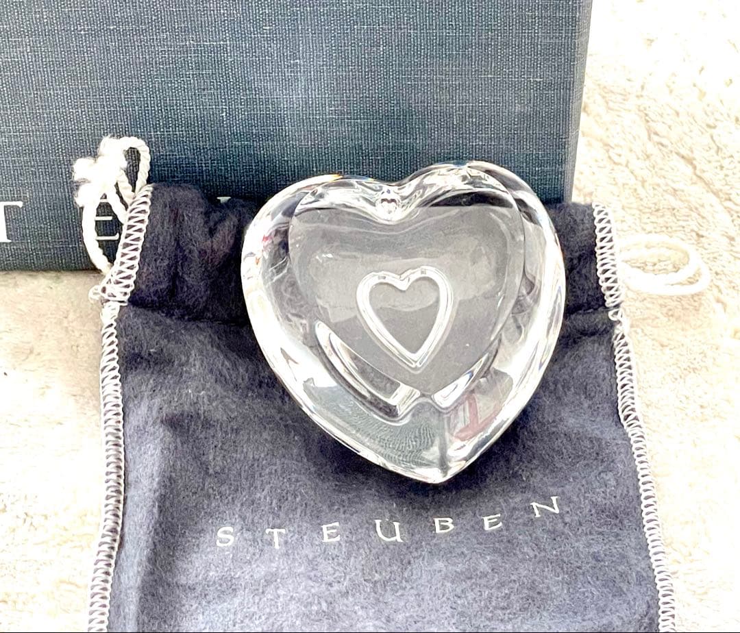 【美品】STEUBEN　ハート　クリスタル　貴重　ガラス　置物　オブジェ