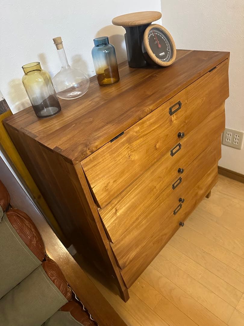 直接引き取り希望　チーク無垢材キャビネット　飾り棚　靴箱　北欧
