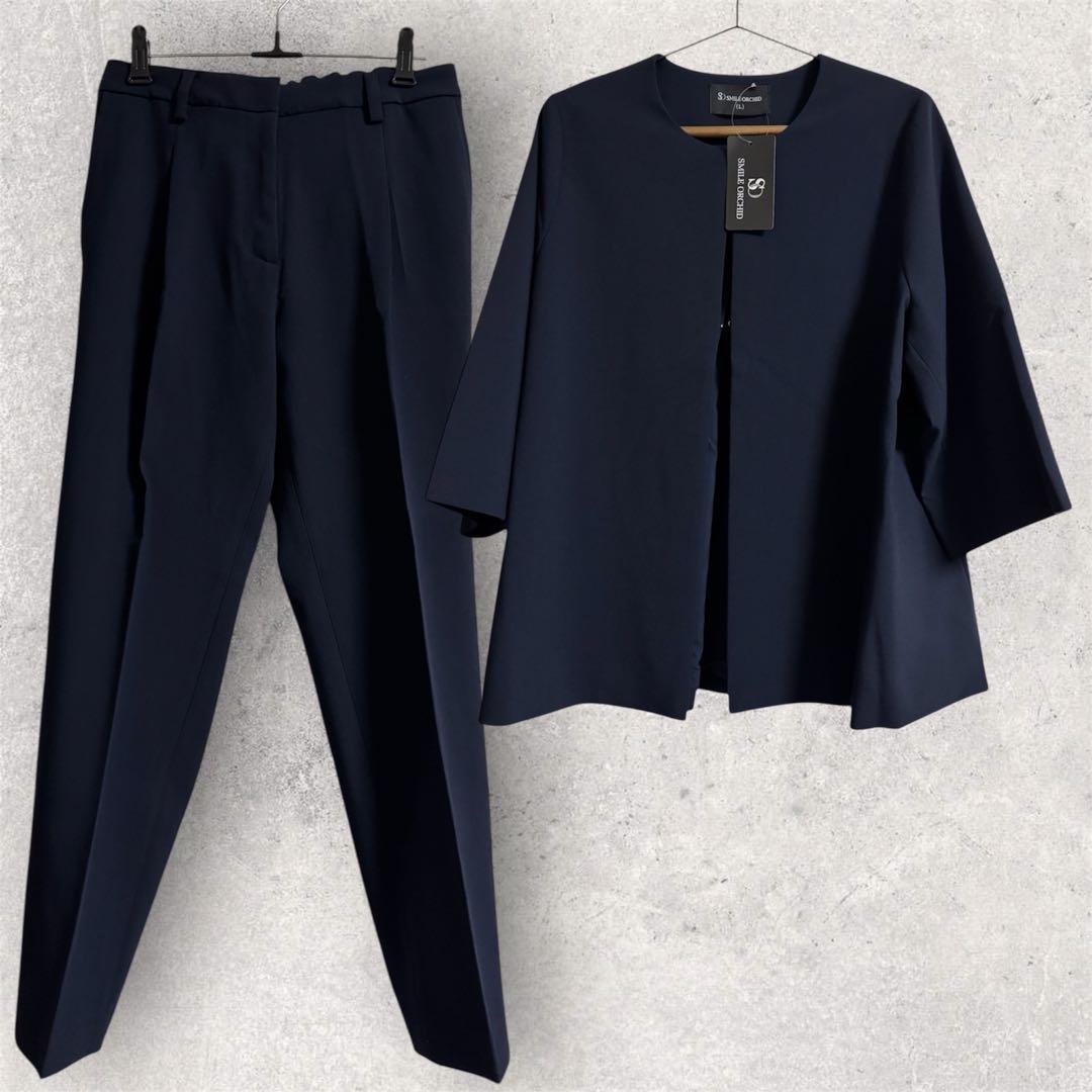 SMILE ORCHID ノーカラージャケット&テーパードパンツ スーツセットＬ