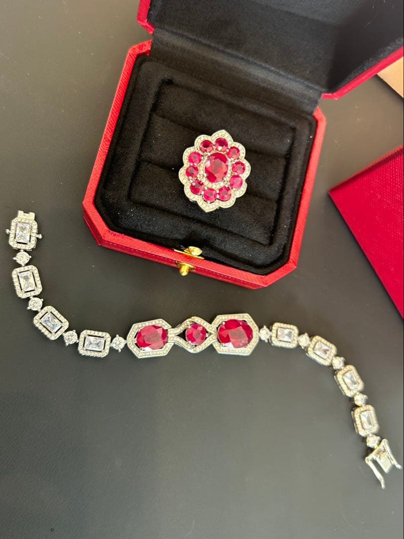 ど*☆様 天然石ルビーデザインリング＆ブレスレットセット