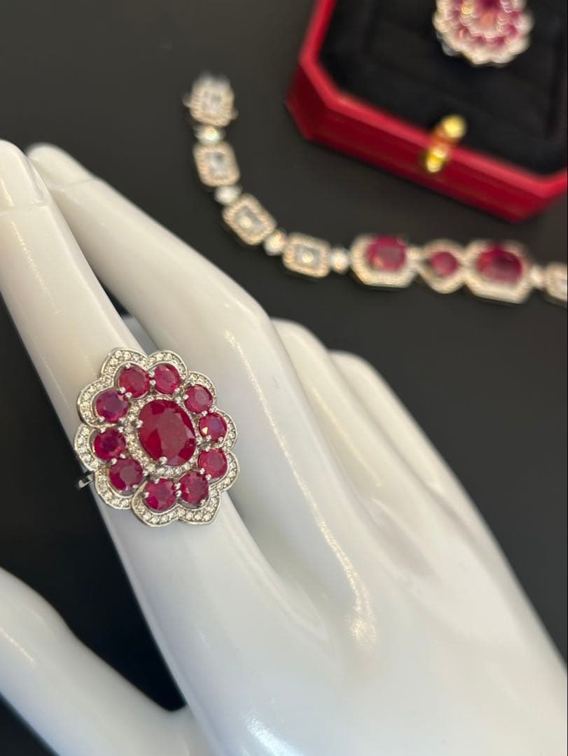 ど*☆様 天然石ルビーデザインリング＆ブレスレットセット