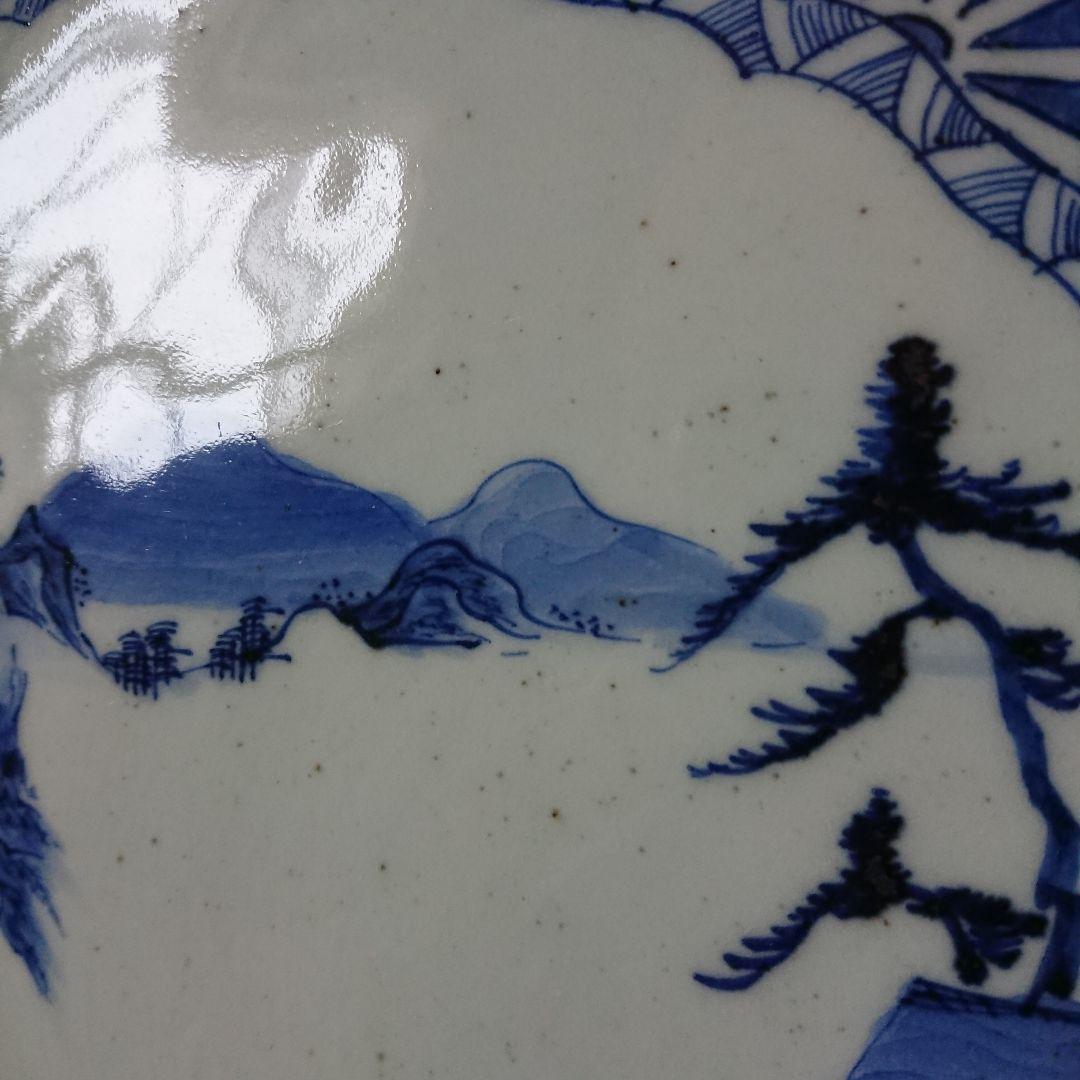 江戸 ふっくら千鳥 骨董 古伊万里 染付 大皿 輪花 アンティーク 皿 /印判