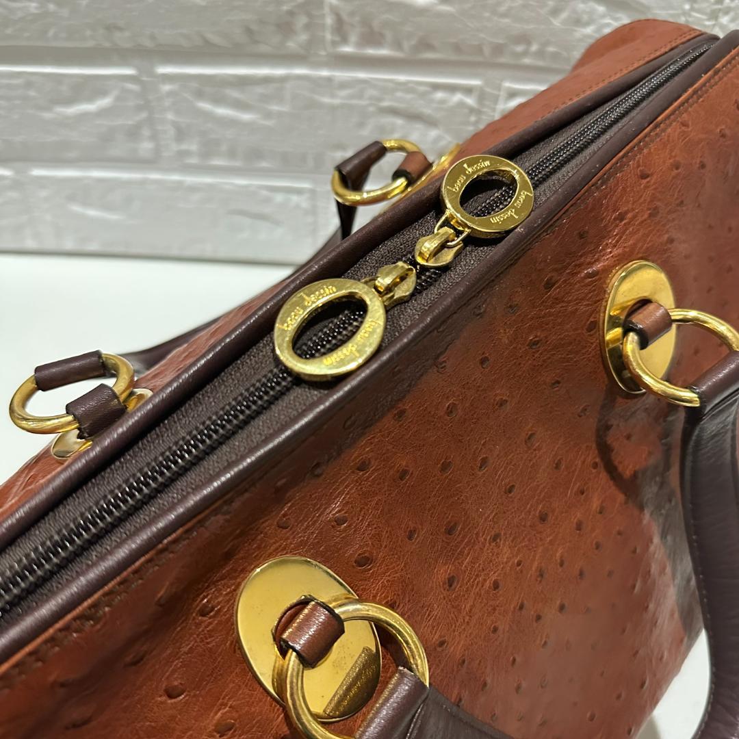 beau dessin ボストンバッグ ブラウン　オーストリッチ