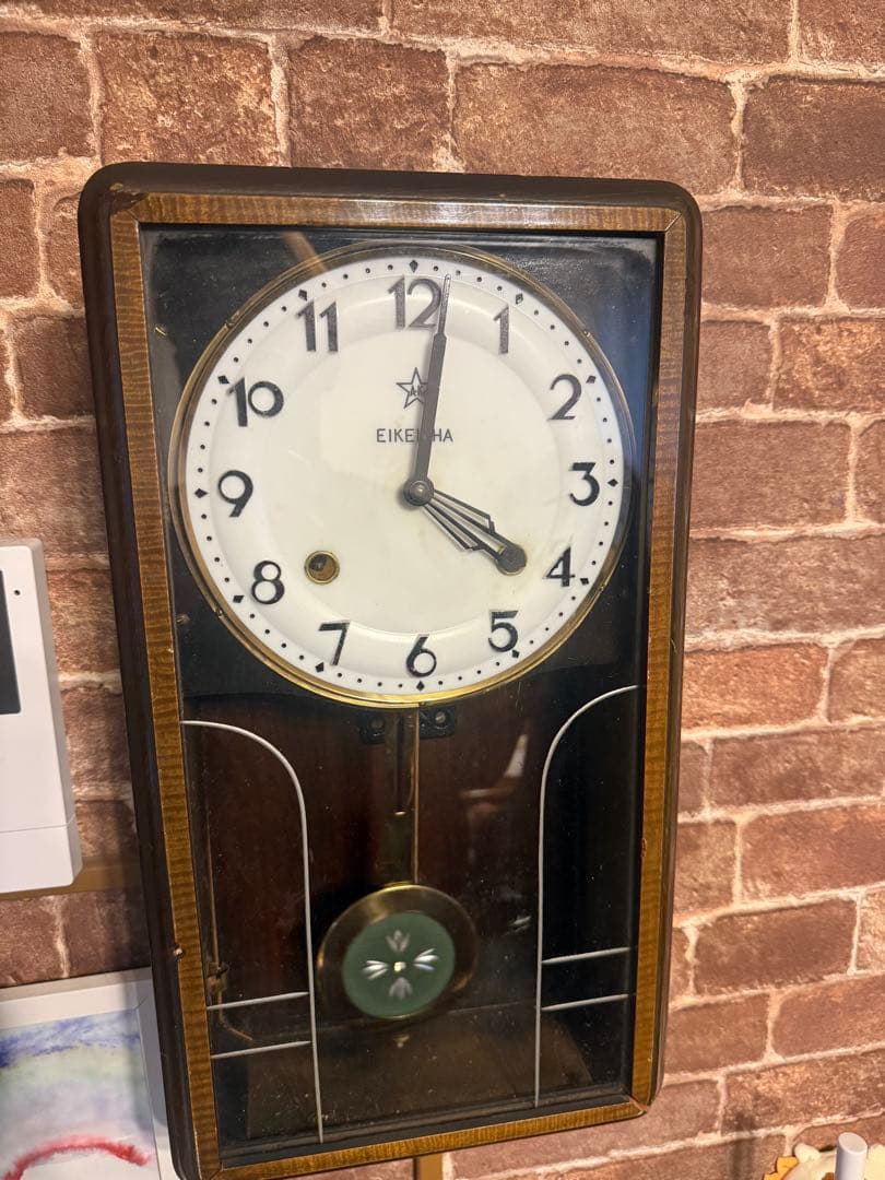 昭和30年代 栄計舎 ゼンマイ式掛時計 振り子 巻き鍵付 動作品　昭和レトロ