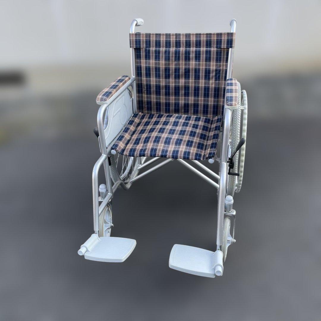 チェック柄 折りたたみ介助用車椅子