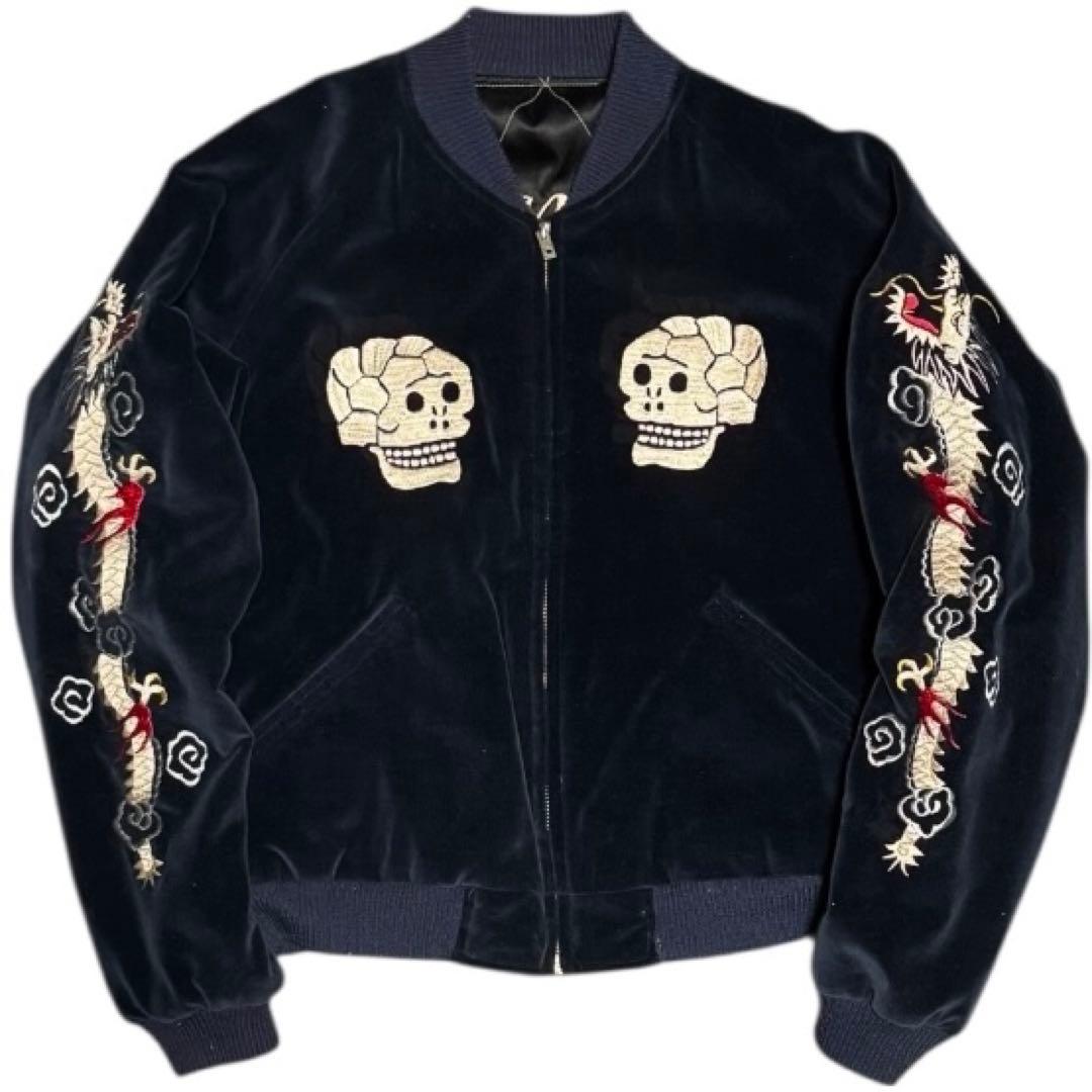 稀少 東洋 M品番 別珍 サテンキルト リバーシブル スカジャン 髑髏 Mサイズ
