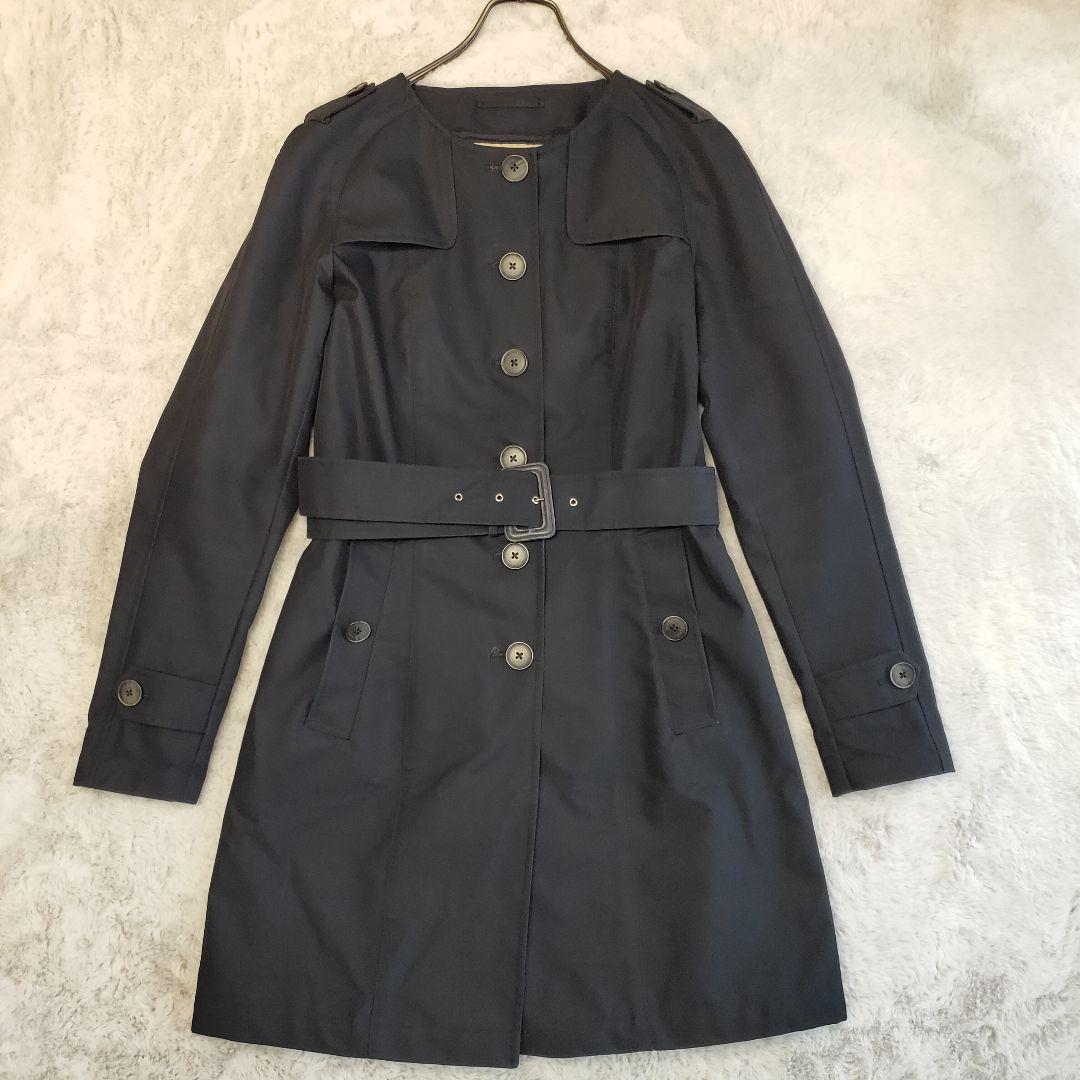 【希少 美品】ヘルノ ノーカラー ステンカラーコート ベルト付 花柄 総裏地