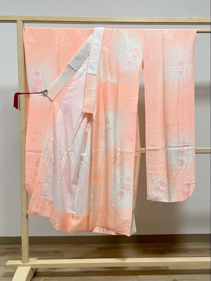 D 振袖襦袢セット 鶴に花々模様 金銀彩 金駒刺繍 正絹 袷 振袖 着物 K12