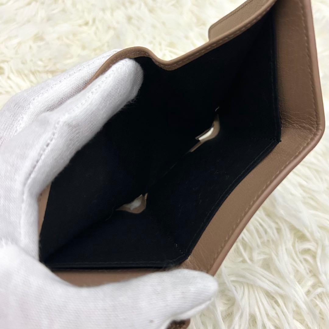 【美品】BALENCIAGA ペーパーミニ レザー 三つ折り 財布 ベージュ系