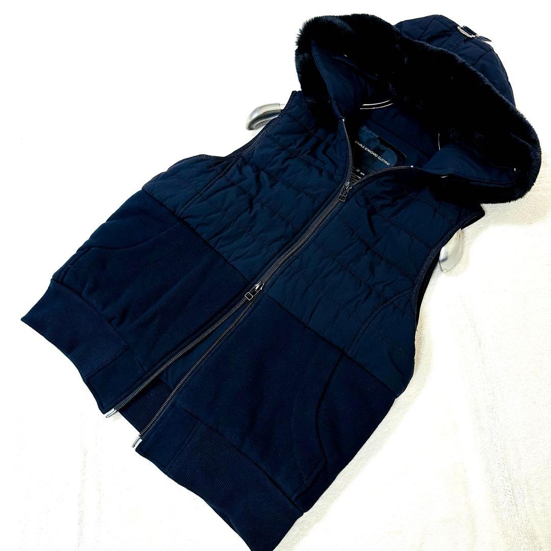 ダブルスタンダードクロージング 36 ダークネイビー 濃紺 ファー付ダウンベスト