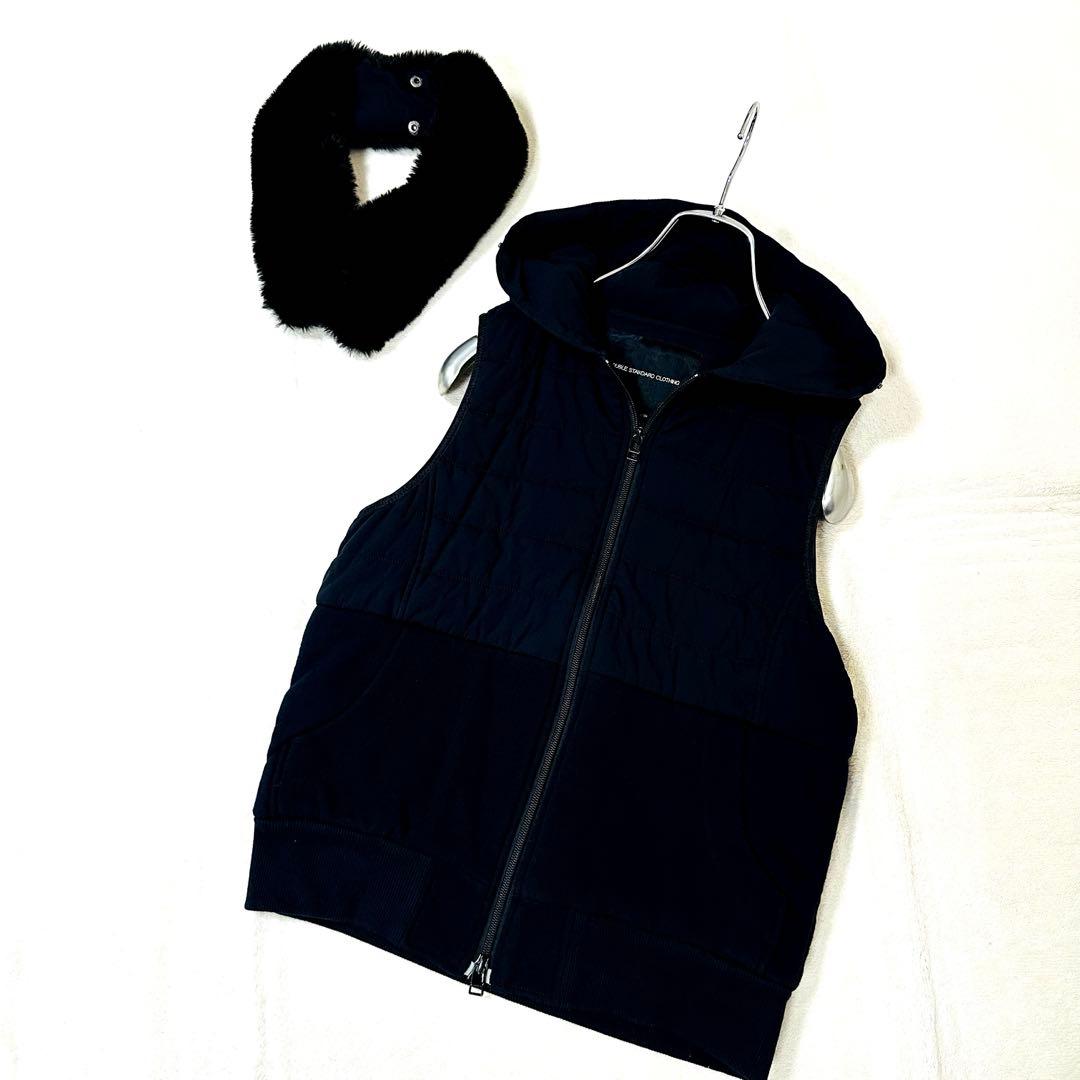 ダブルスタンダードクロージング 36 ダークネイビー 濃紺 ファー付ダウンベスト