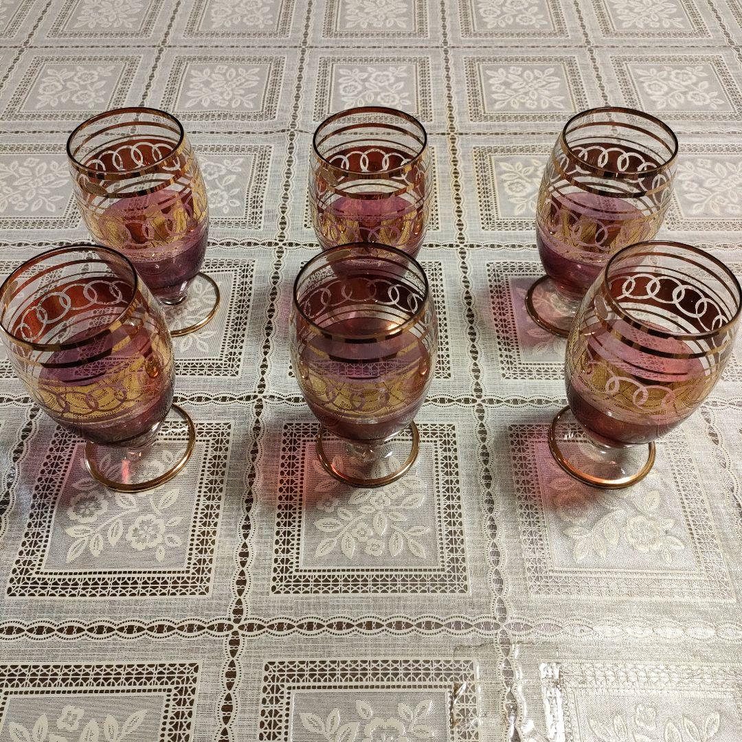 \"未使用\" ボヘミアングラスワインピッチャー＆グラス6客セット、チェコスロバキア