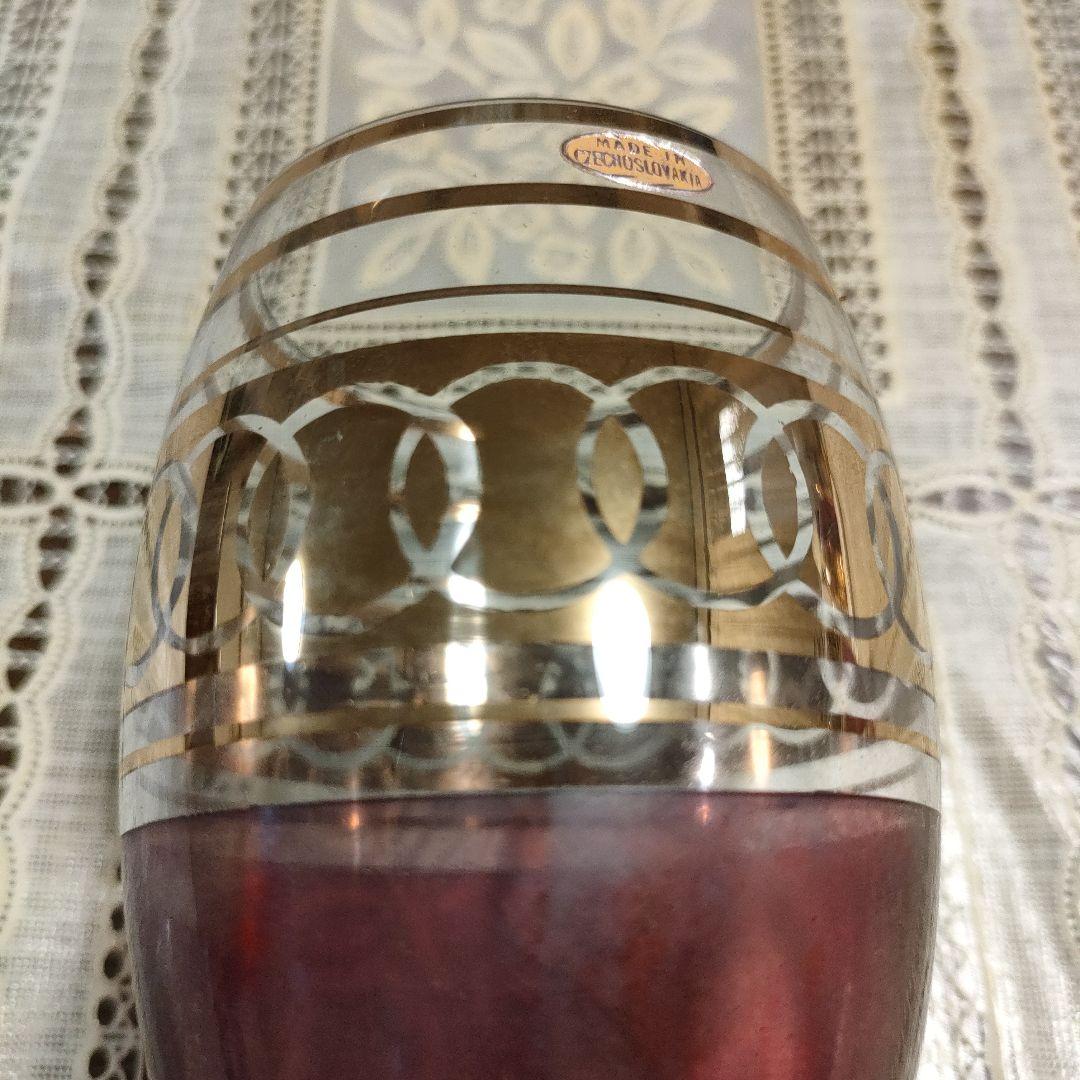 \"未使用\" ボヘミアングラスワインピッチャー＆グラス6客セット、チェコスロバキア